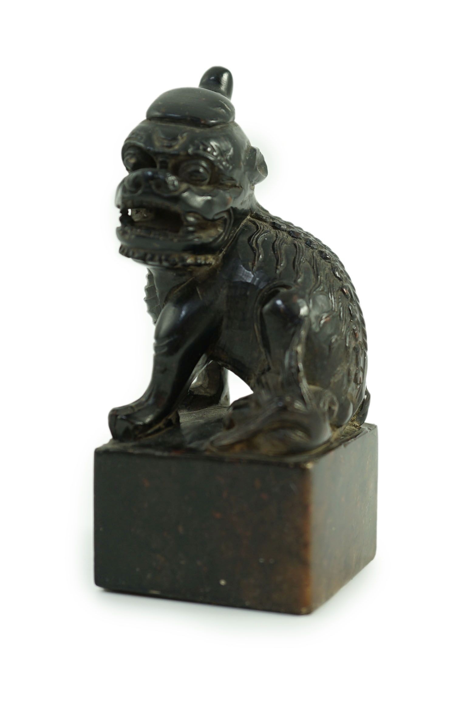 A Chinese soapstone pixiu (lion dog) seal, 9.5 cms high.